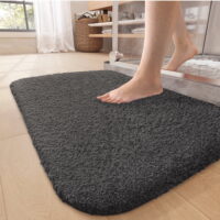 Color G Fluffy Shag Bath Rug, 17'x24' Ultra Absorbent Bathroom Rugs w/1.2' Microfiber for Bathroom Floor, Machine Washable Non Slip Bath Mats, Dark Gray