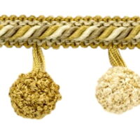 Beautiful 1 3/4 inch Pom Pom Tassel Fringe / Style# PPFAR Color: Gold, Ivory, Beige - AR01 / Sold by The Yard