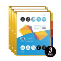 OS Plus OSD5T2M3 5-Tab Plastic Binder Dividers with 2 Pockets & Insertable Big Tabs - Set of 3
