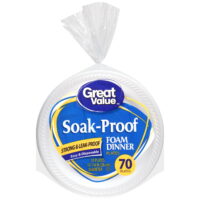 Great Value Soak Proof Foam Dinner Plates, 10.25' D, 70 Count