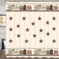 Rustic Country Shower Curtain, Primitive Barn Star Relax Bath Outhouse Christmas Farmhouse Shower Curtain for Bathroom Decor Polyester Fabric Bath Curtain and Hooks Waterproof 69x70inches