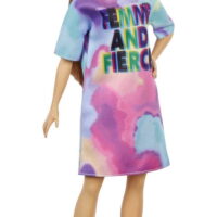 Barbie Fashionistas Doll, Petite, with Light Brown Hair Wearing Tie-Dye T-Shirt Dress, White Shoes & Visor, Toy for Kids 3 to 8 Years Old
