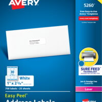 Avery Easy Peel Address Labels, Sure Feed Technology, Permanent Adhesive, 1' x 2-5/8', 750 Labels (5260)