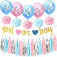 Hi.FANCY 1 Set Tissue Tassel Garland Paper Flower Banner Boy or Girl Letter Latex Balloon Gender Reveal Party Decoration
