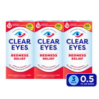 Clear Eyes Redness Eye Relief Lubricant Eye Drops, 0.5 fl oz, Pack of 3