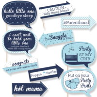 Funny Blue and Silver - Hello Little One - Boy Baby Shower Photo Booth Props Kit - 10 Piece
