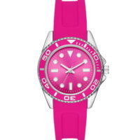 Womens Mid-size Hot Pink Diver Style Analog Watch with Matching Travel Pouch (FMDAL975)