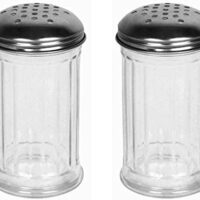 Great Credentials Set of 2 Multi-Purpose Spice Seasoning Grated Cheese Shaker Retro Dispenser, Glass Jar, Perforated Stainless Steel Lid 12 OZ Each (Perforated Lid)