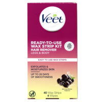 Veet Ready to Use Wax Strip Kit Hair Remover Legs & Body 40 Strips