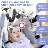 Baby Plush Toys for 0-6 Months, Black White Stroller Toys Stretch & Spiral Car Seat Toys, Rattle Sensory Toys for Crib Mobile,Baby Gifts