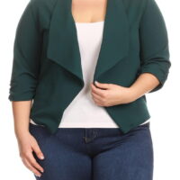 Women's Plus Size Casual 3/4 Sleeve Office Work Blazer Jacket