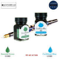 Monteverde 60ml Core Fountain Pen Ink Bottle (30ml Emerald Green Ink Bottle G309EG, 30ml Caribbean Blue Ink Bottle G309CU)