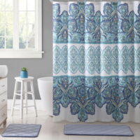 VCNY Home Pandora Bohemian Aqua Damask Polyester Shower Curtain, 72' x 72'