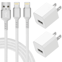 Chargers 5W USB Power Adapter Wall Charger 1A Cube for Plug Outlet w/ 6FT Nylon Braided Charging Pad Cable Cord Compatible wtih iPhone X Case/8/8 Plus/7/7 Plus/6/6s/5s,iPad Mini (2-Pack Silver)