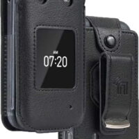 Case for Nokia 2760 Flip Phone, Nakedcellphone [Black Vegan Leather] Form-Fit Cover with [Built-In Screen Protection] and [Metal Belt Clip] for Tracfone N139DL