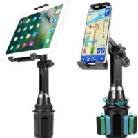 Luxmo Cup Holder Phone Mount & Tablet Holder Mount for Car, 2-in-1 Car Cradles with Adjustable Neck Extended Cup Holder for Cell Phone iPhone, Samsung, Google & iPad Air/Mini
