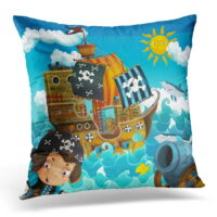 ARHOME Cartoon The Pirates and Ships Bright Sky for Children 1 Ocean Pillows case 18x18 Inches Home Decor Sofa Cushion Cover