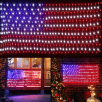 SUPERDANNY USA Flag Lights String Lights 420 LED American Flag Net Light Outdoor Decor 6.5ft * 3.3ft