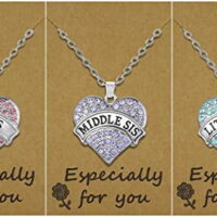Set of 3 Big Sis, Middle Sis, Little Sis Colorful Valentine Heart Matching Necklace Jewelry Gift Set - Sister Necklaces for 3 Women, Kids, Girls, Teens (Big Sis Pink - Mid Sis Purple - Lil Sis Blue)