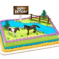 Horses Birthday Party Cake Decoration Topper Kit with Fence and Happy Birthday Sign