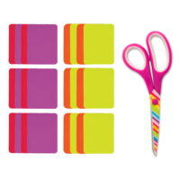 SINGER Iron-On Patch Kit for Your DIY Projects, 7.75 Inch Scissors and 3.75 x 5 Polyester and Twill Neon Colored Patches, 24 Piece