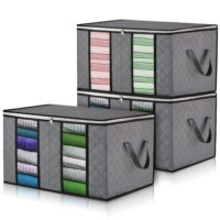 Closet Organizer – Durable Storage Bags for Clothes, Shoes, Pillows, Blankets –Clear Window Storage Bins with Middle Interlayer for the Closet – Excellent Fabric – 3pcs