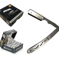 Classic Samurai CS-102 Stainless Steel Professional Barber Straight Edge Razor with 100 Derby Premium Razor Blades