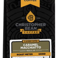 Caramel Machiatto Flavored Regular Ground Christopher Bean Coffee, 100% Arabica, No Sugar, No Fats, Made with Non-GMO Flavorings, 12 Oz Bag