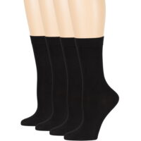 Womens Bamboo Dress Crew Thin Socks, Black, Medium 9-11, 4 Pack
