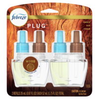 Febreze Origins Fade Defy PLUG Air Freshener & Odor Eliminator, Wood, (2) .87 fl oz Oil Refills