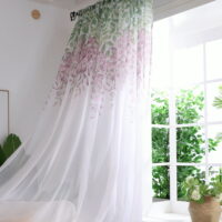 Semi Sheer Voile Cotton Linen Curtain Purple Floral Drapes Bedroom Living Room Window Curtains; Semi Sheer Voile Purple Floral Drapes Living Room Window Curtains