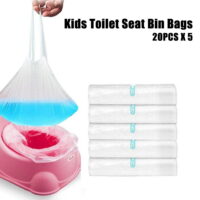 100Pcs Potty Liners Disposable Bag, Travel Potty Chair Liners with Drawstring Universal Training Toilet Seat Potty Bags Cleaning Bag for Kids Toddlers