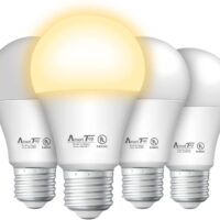 Dusk to Dawn Light Bulb- 4 Pack, AmeriTop A19 LED Sensor Light Bulbs; UL Listed, Automatic On/Off, 800 Lumen, 9W(60 Watt Equivalent), E26 Base, Indoor/Outdoor Lighting Bulb (3000K Warm White)