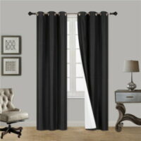 1 SET SSS BLACK Blackout Room Darkening Window Curtain Treatment Set, Two (2) Printed Grommet Panels 37'W X 63'L Each