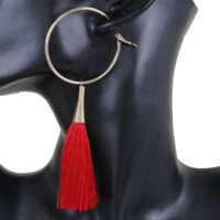 New Women Gold Metal Hoop Red Fabric Tassel Hook Earring Set