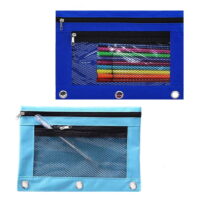 2 Pack Pencil Pouch Large Binder Pouch, 3 Ring Fabric Pencil Pouches Black Pencil Case Pencil Bags,Pencil Bags with Zipper, Zippered Pencil Pouch for 3 Ring Binder (Deep Blue+Sky Blue)