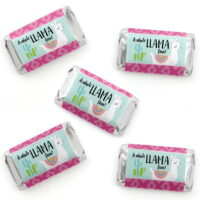 Whole Llama Fun - Mini Candy Bar Wrapper Stickers - Llama Fiesta Baby Shower or Birthday Party Small Favors - 40 Count