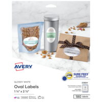 Avery Printable Blank Oval Labels, 1.5' x 2.5', Glossy White, 180 Customizable Labels (22804)