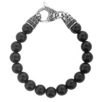 Coastal Jewelry Stainless Steel Dragon with Black Onyx Beaded Bracelet
