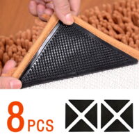 Non-Slip Rug Grippers, Carpet Gripper for Area Rugs, Double Sided Anti Curling Area Rug Gripper, Washable and Reusable Rug Pads, Black, 8 pcs Keeps Your Rug in Place & Makes Corners Flat
