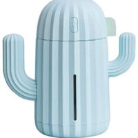 Mini Humidifier Single Room Humidifiers with Night Light Portable Cactus Air humidifier for for Yoga, Office, spa, BedroomBaby RoomSilica Gel Diffuser for tap Water only (Blue)