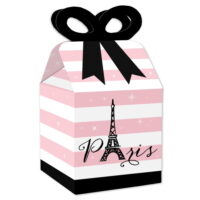 Paris, Ooh La La - Square Favor Gift Boxes - Paris Themed Baby Shower or Birthday Party Bow Boxes - Set of 12