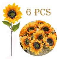 YHDSN Sunflowers Artificial Flower Silk Bridal Wedding Bouquet Yellow Long Stem DIY Arrangements for Table Centerpieces Home Kitchen Party Decoration,6 Pcs