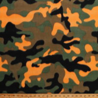 Fleece Camouflage Orange Green Brown Black Camo Hunting Hunters Fleece Fabric Print by the Yard (7968M-11C)