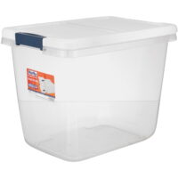 HEFTY 29Qt Latch Box, Clear Base, White Lid and Blue LatchesS