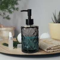 Glass Soap Dispenser Diamond Design , 12 Ounce Kitchen Soap Dispenser for Bathroom, Hand Soap, Dish Soap (Gray)