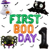 First Boo Day Halloween Theme 1st Birthday Party Decorations, First Boo Day Balloons, Black Bat Ghost Spider Foil Balloons Number 1 Foil Balloon 3D Bat Wall Stickers for Boy Girl First Birthday