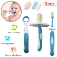 LNKOO 3Pcs Baby Toothbrush Set, Baby Tongue Cleaner Oral Care Set Dental Care for 0-36 Month Baby, BPA Free