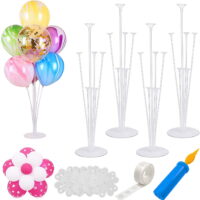 4 Sets of Balloon Table Stand Kit (7 Sticks 7 Cups 1 Base), Reusable Clear Balloon Centerpiece Stand Table Desktop Holder with 1 Pump for Birthday Wedding Party Festival Event Decorations
