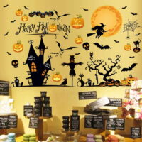 Happy Halloween Removable Wall Stickers Window Art Decoration Vinyl Witch Bats Pumpkin Decals for Home Decor Indoor Outdoor